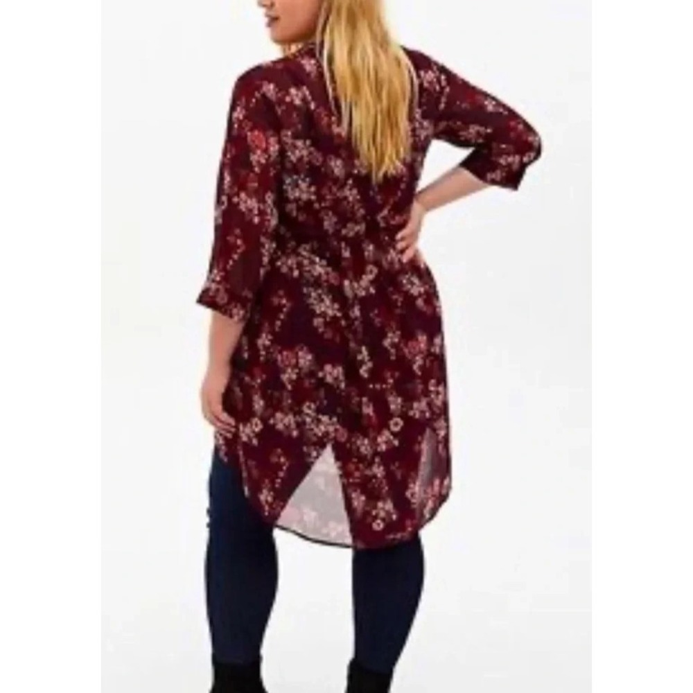 Torrid Burgundy Floral Sheer Chiffon Hi-Lo Babydoll Tunic Top Plus Size 2 2X - Picture 10 of 11